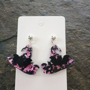 Handmade Black and Purple Witch Hat Earrings